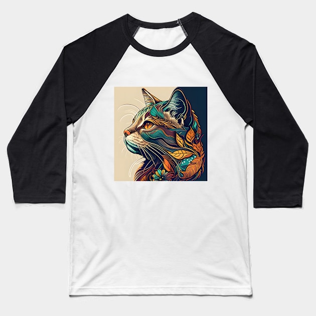 Colorful Cute Cat Art Style - Love Cats Baseball T-Shirt by William Edward Husband